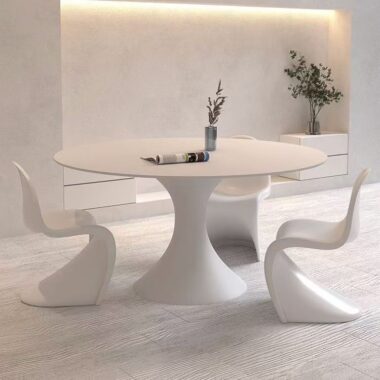Modern cream-style white round ceramic dining table for homes