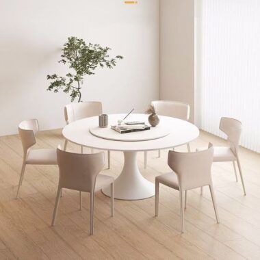 Modern cream-style white round ceramic dining table for homes