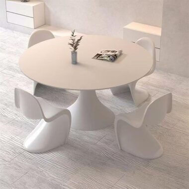Modern cream-style white round ceramic dining table for homes