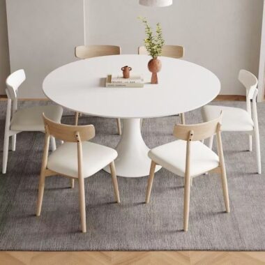 Modern cream-style white round ceramic dining table for homes