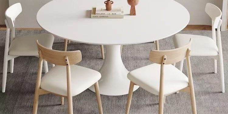 Modern cream-style white round ceramic dining table for homes