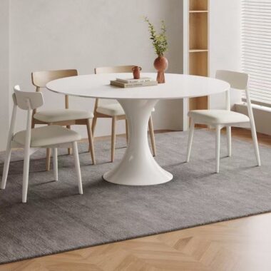 Modern cream-style white round ceramic dining table for homes