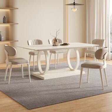 Cream white modern rectangular ceramic dining table for homes