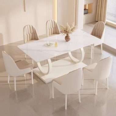 Cream white modern rectangular ceramic dining table for homes