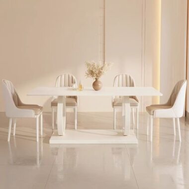 Cream white modern rectangular ceramic dining table for homes