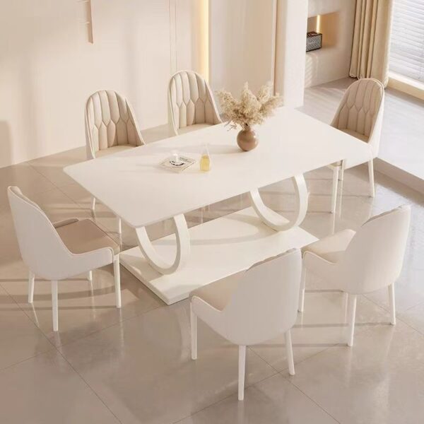 Cream white modern rectangular ceramic dining table for homes