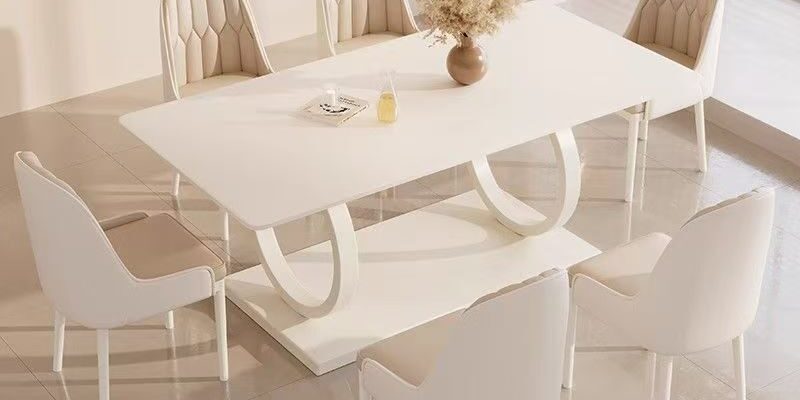 Cream white modern rectangular ceramic dining table for homes