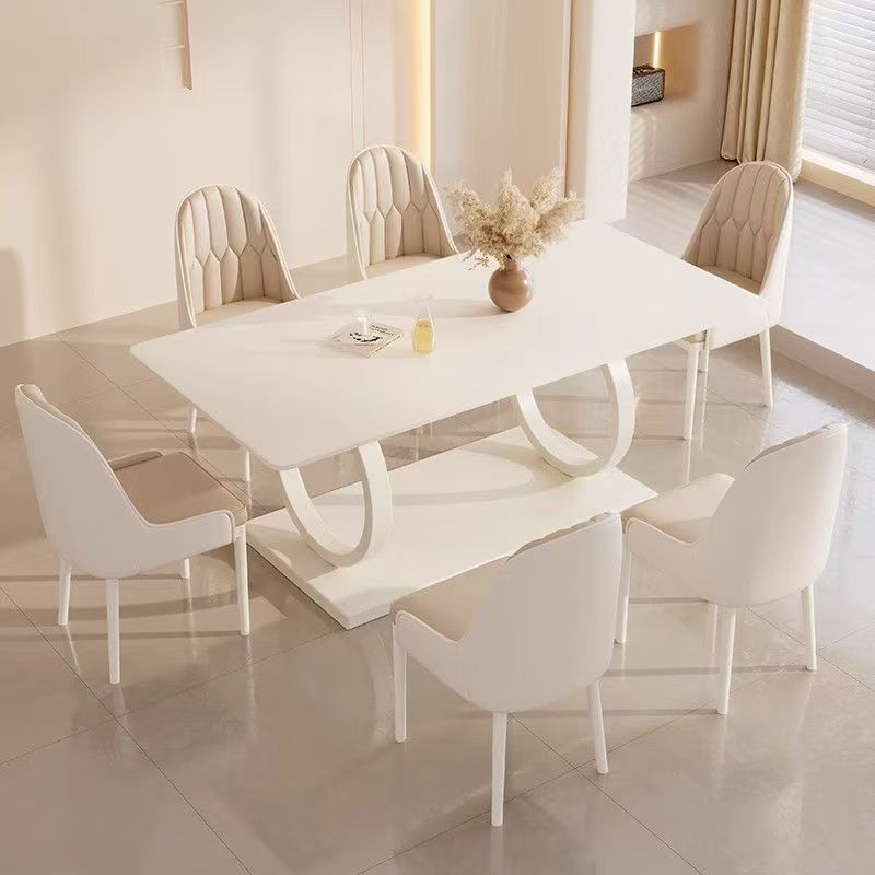 Cream white modern rectangular ceramic dining table for homes