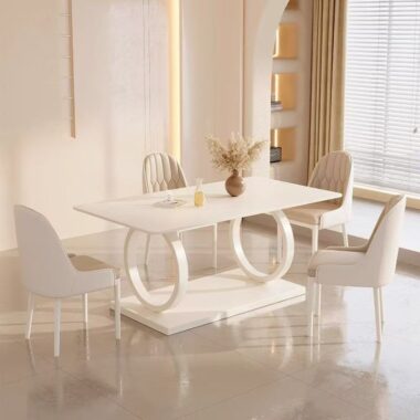Cream white modern rectangular ceramic dining table for homes