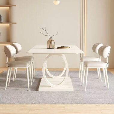 Cream white modern rectangular ceramic dining table for homes