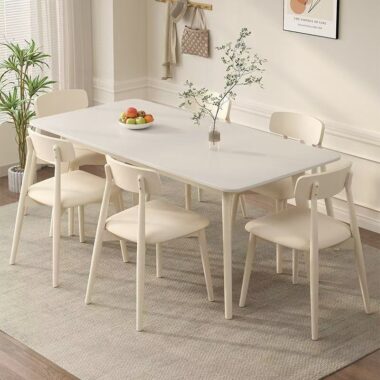 Cream white rectangular ceramic dining table for home décor