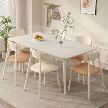 Cream white rectangular ceramic dining table for home décor