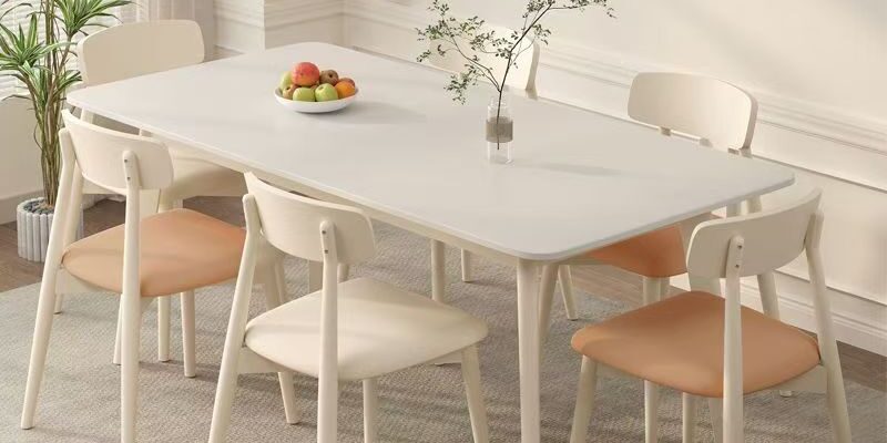 Cream white rectangular ceramic dining table for home décor