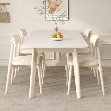 Cream white rectangular ceramic dining table for home décor