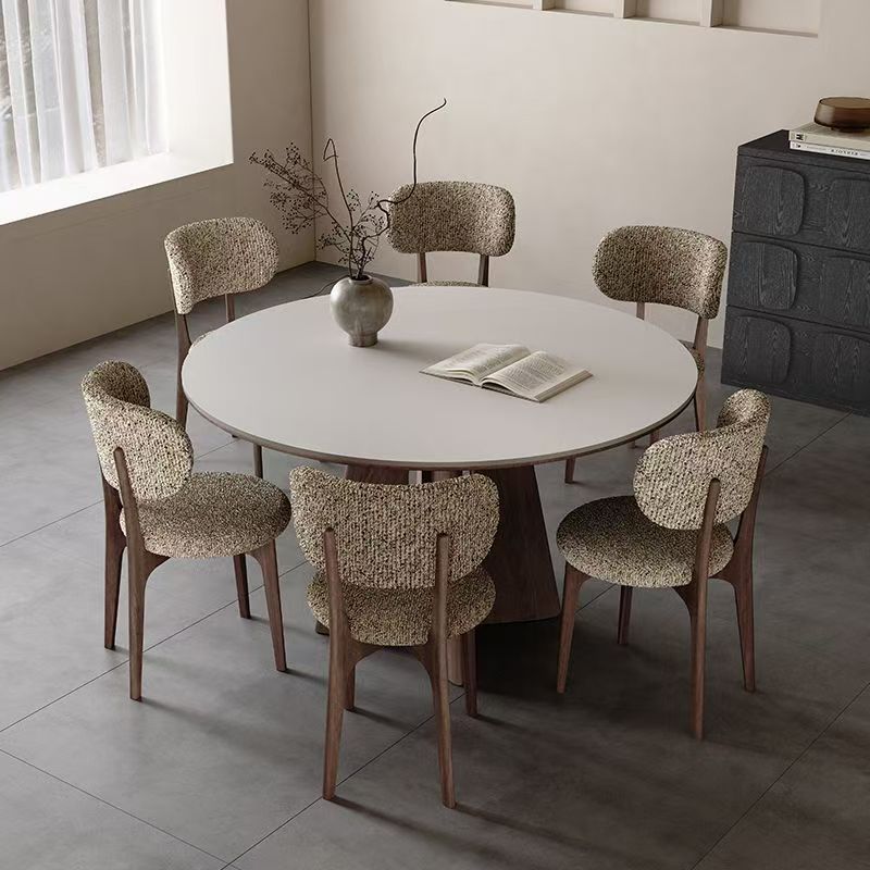 Nordic round ceramic dining table with solid wood legs