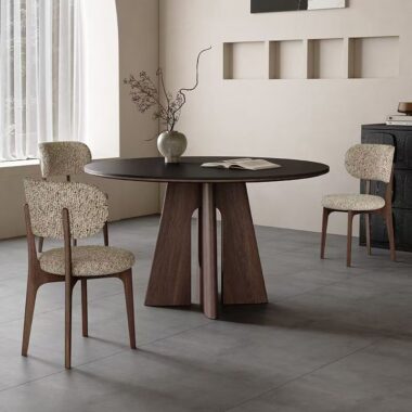 Nordic round ceramic dining table with solid wood legs