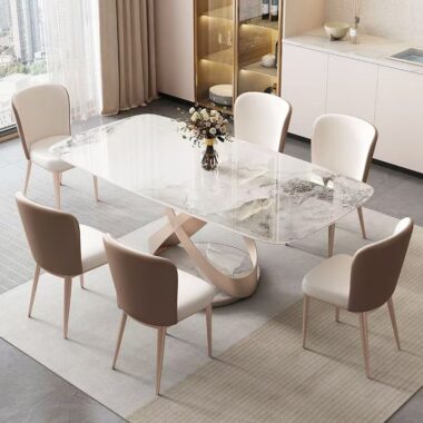 Durable glossy thickened rectangular ceramic dining table for homes