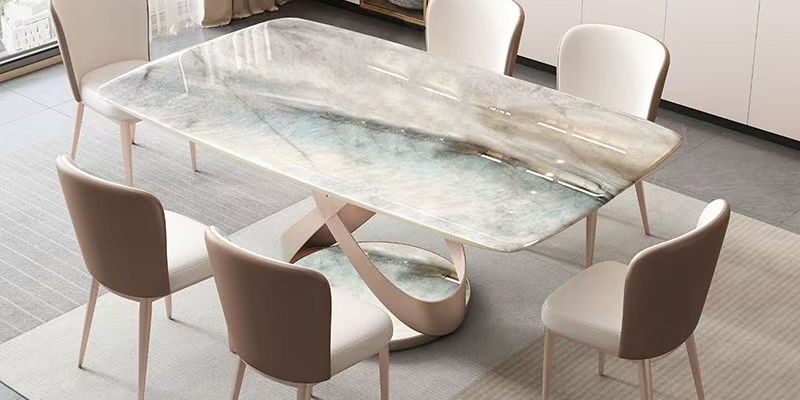 Durable glossy thickened rectangular ceramic dining table for homes