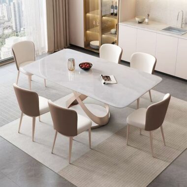 Durable glossy thickened rectangular ceramic dining table for homes