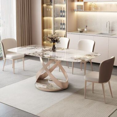Durable glossy thickened rectangular ceramic dining table for homes