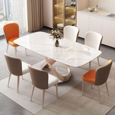 Durable glossy thickened rectangular ceramic dining table for homes