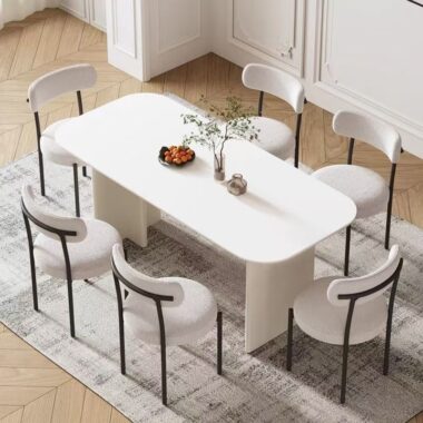 French cream light luxury rectangular ceramic dining table for homes
