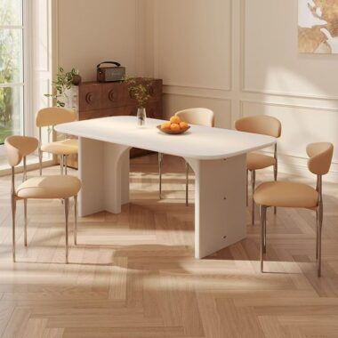 French cream light luxury rectangular ceramic dining table for homes