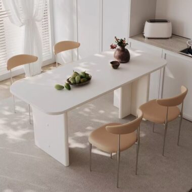French cream light luxury rectangular ceramic dining table for homes