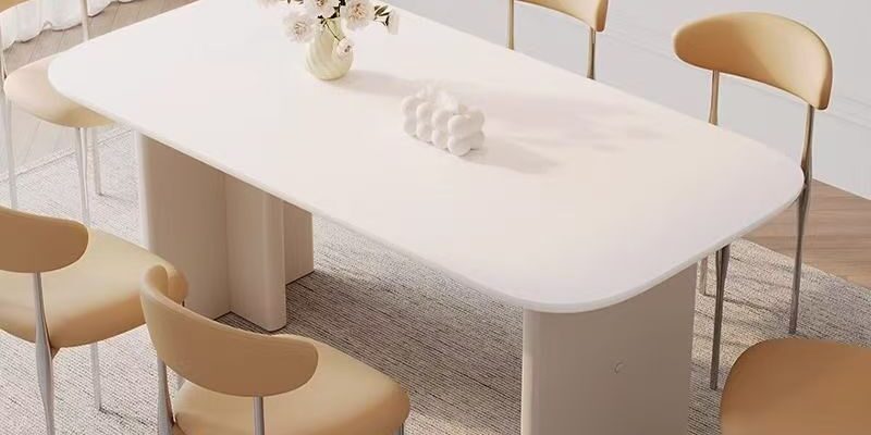 French cream light luxury rectangular ceramic dining table for homes