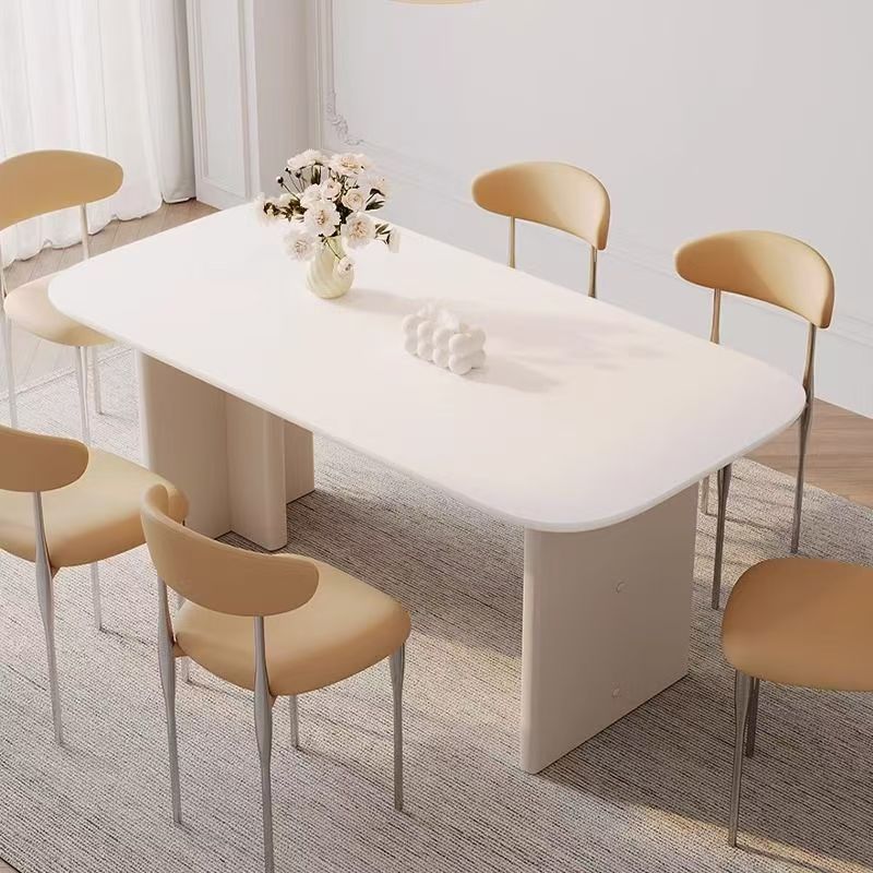 French cream light luxury rectangular ceramic dining table for homes
