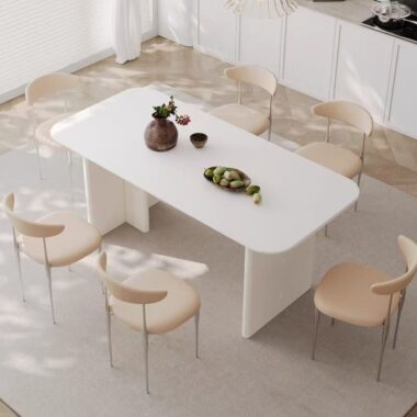 French cream light luxury rectangular ceramic dining table for homes