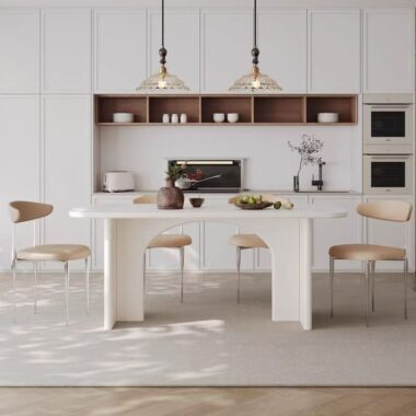 French cream light luxury rectangular ceramic dining table for homes
