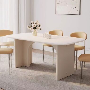 French cream light luxury rectangular ceramic dining table for homes