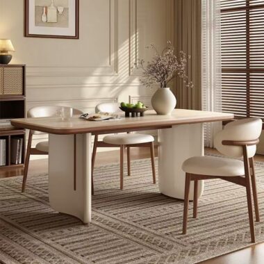 French cream small-space rectangular ceramic dining table for homes