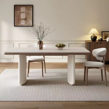French cream small-space rectangular ceramic dining table for homes