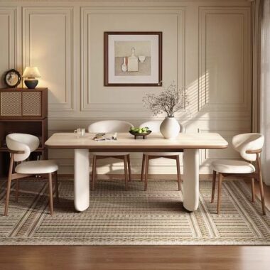 French cream small-space rectangular ceramic dining table for homes