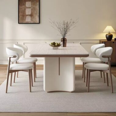 French cream small-space rectangular ceramic dining table for homes