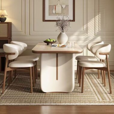 French cream small-space rectangular ceramic dining table for homes