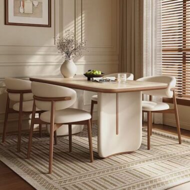 French cream small-space rectangular ceramic dining table for homes
