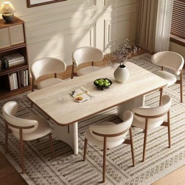 French cream small-space rectangular ceramic dining table for homes