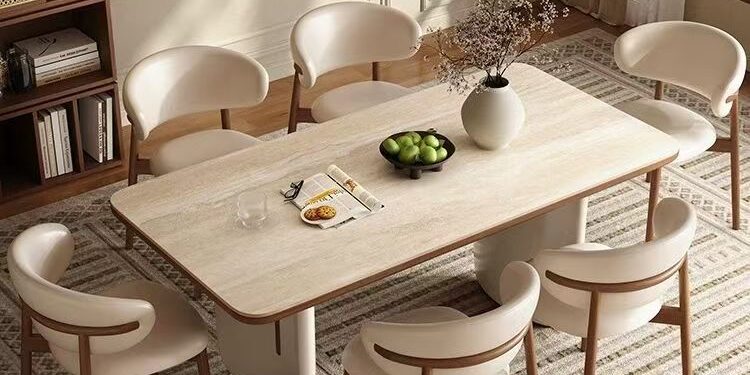French cream small-space rectangular ceramic dining table for homes