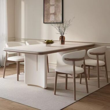 French cream small-space rectangular ceramic dining table for homes