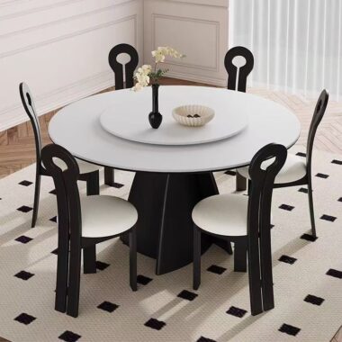 French modern minimalist round ceramic dining table for homes