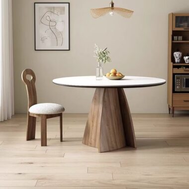 French modern minimalist round ceramic dining table for homes