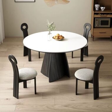 French modern minimalist round ceramic dining table for homes
