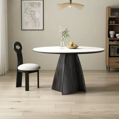 French modern minimalist round ceramic dining table for homes