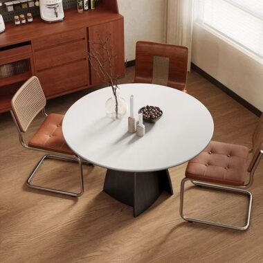 French modern minimalist round ceramic dining table for homes