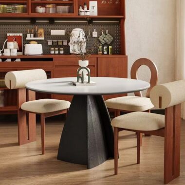 French modern minimalist round ceramic dining table for homes