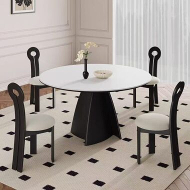 French modern minimalist round ceramic dining table for homes