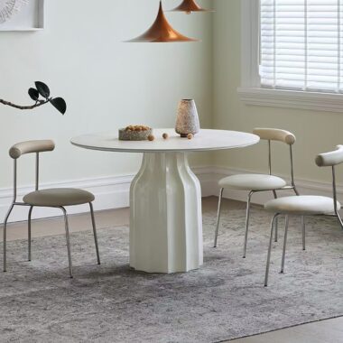 pure white french vintage round ceramic dining table
